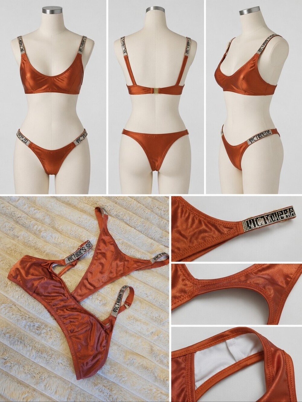 Victoria's Secret Metallic Copper Bikini Set with Embellished Straps